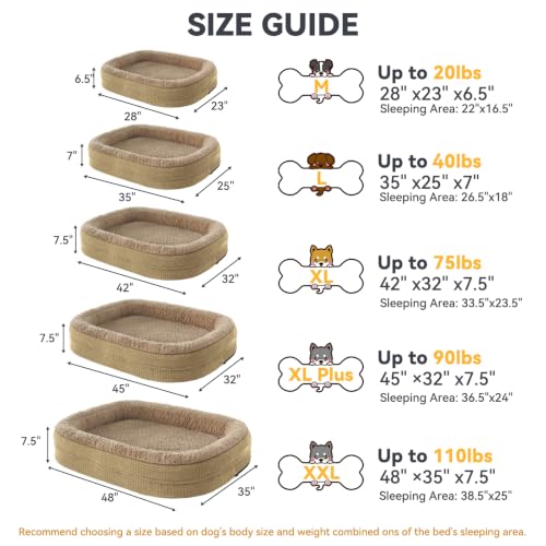 Orthopedic Dog Bed for Medium Dogs (Light Brown / 28"l X 23"w X 6.5"th)