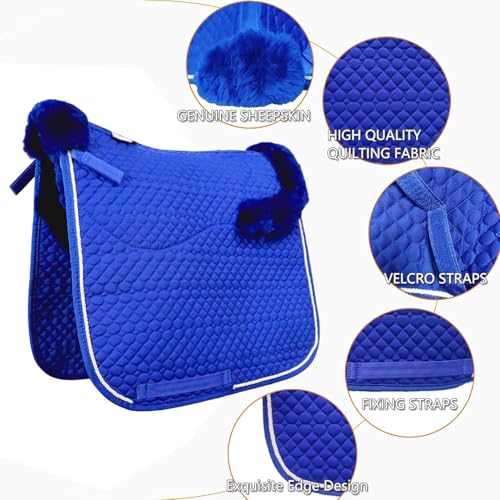 Dressage Saddle Pad English Sheepskin Trim Lambskin Wool Royal Blue (Royal Blue)