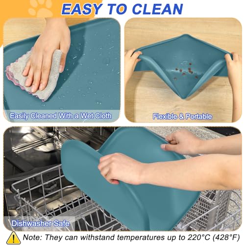 Waterproof Silicone Pet Food Mat with Raised Edge for Dog & Cat (Slate Blue / 24"L x 16"W)