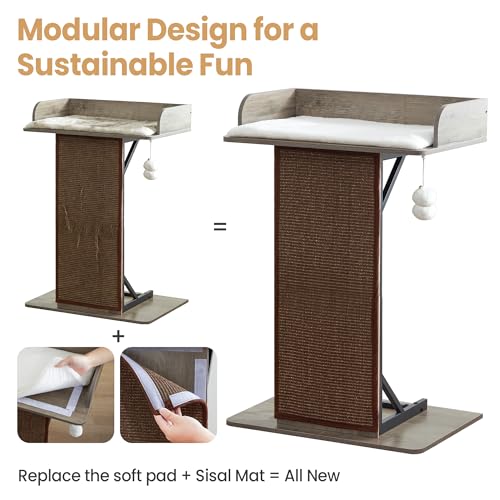 Modern Wood Cat Tree Tower for Indoor Large Adult Cats with Big Perch Bed (Greige1 / 33.8 Inches)