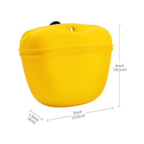 Silicone Dog Treat Pouch with Clicker Magnetic Closure Secure Clip (1 Pack / Yellow)