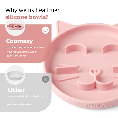 Slow Feeder Cat Bowl Silicone Pet Puzzle Feeder for Slow Eating (Pink / 0.8 Cups)