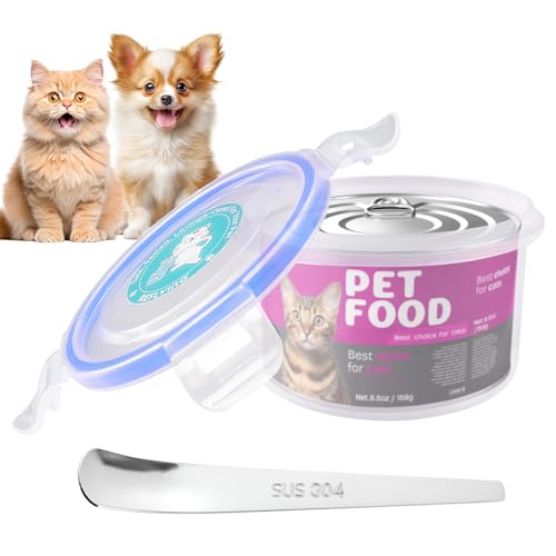 Canned Cat Food Storage Lids Reusable Airtight Can Cover (1 Jar（S）+1 Spoon)