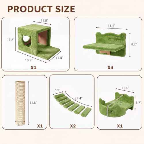 Cat Wall Furniture (Green / 9 Piece Set)