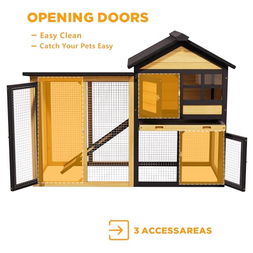 2 Story Wooden Outdoor Chicken Coop with Run Yellow Black (C03 Yellow with Black)