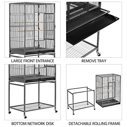 54 inch Wrought Iron Standing Large Parrot Parakeet Flight Bird Cage for Small Parrot Sun Parakeet Green Cheek Conure Lovebird Budgie Finch Canary Bird Cage with Stand (Hammertone Black)