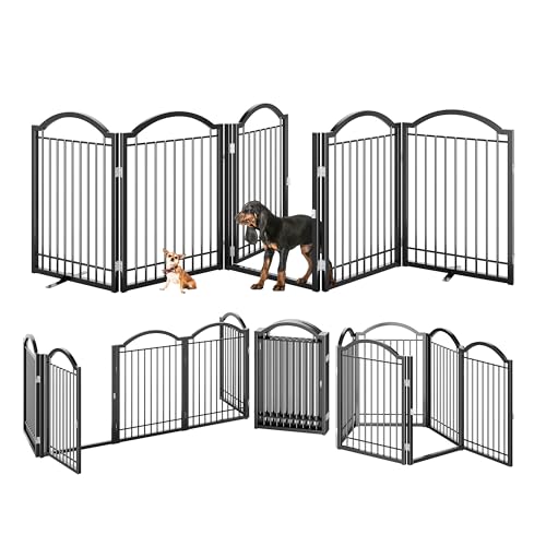 Metal No Assembly Freestanding Dog Gate with Door Walk Through (Black / 5 panels)