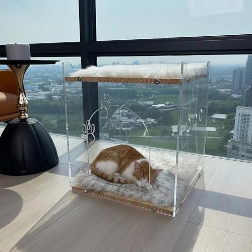 Cozy Double Layer Clear Wood Cat House for Indoor Cat Bed and Small Dog Bed