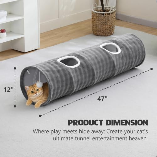 Straight Bubble Cat Tunnel for Indoor Cats 47"x12" (Grey / Straight)
