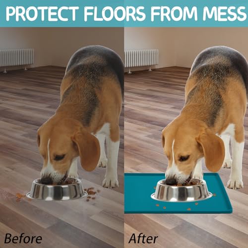 Silicone Cat & Dog Food Mat for Floors Waterproof (Teal / 18''×12'')