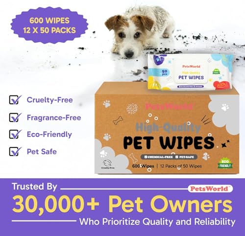 3-in-1 Pet Wipes | Hypoallergenic, Unscented & Biodegradable Grooming Wipes for Body, Paws & Butt | Thick, Durable, Daily Use Pet Cleaning Wipes (50 Count) (50 Count / Unscented)