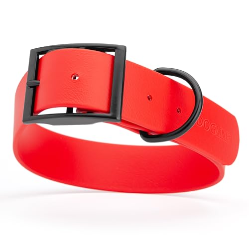 Biothane Waterproof Dog Collar Strong Coated Nylon Webbing with Black Hardware Odor (W1.5" x L24"-28" / Cherry Red)