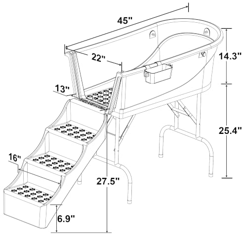 45" Pet Grooming Bathtub Dog Wash Station (Bathtub & Stairs)