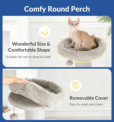43" Short Plush Cat Scratching Post with Perch & Bed (Light Grey)