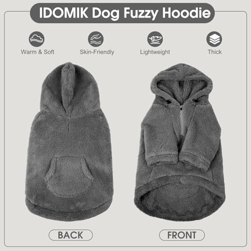 Fuzzy Dog Sweater with Adjustable Hood & Harness Hole (X-Small / Grey)