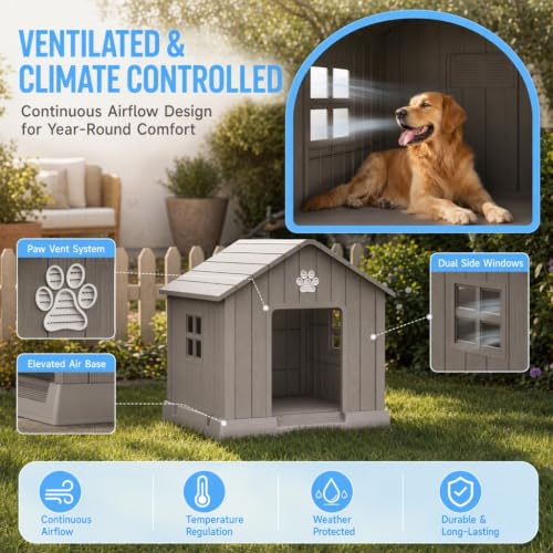 Dog House for Medium Size Dogs (Gray / 32.5''L x 33.7''W x 31.18''H)