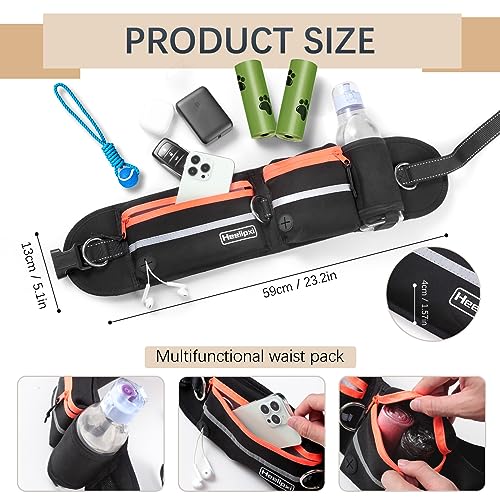 Hands Free Waist Leash with Pouch for Two Dogs (Orange)