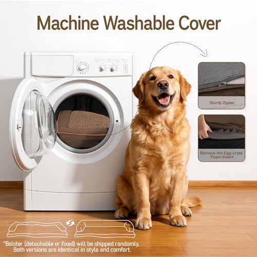 Waterproof XXL Dog Bed with Bolster for Extra Large Dogs (Dark Brown / 45"L x 35"W x 8"Th)