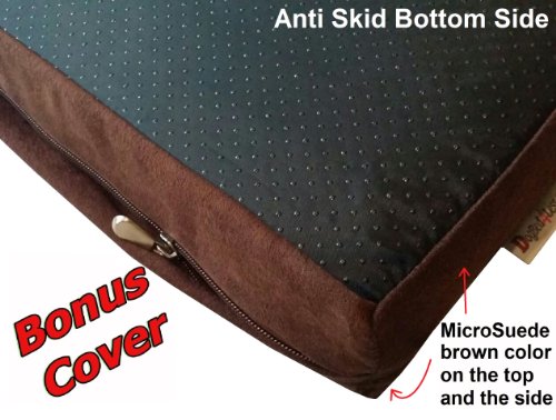 Orthopedic Small Medium Gel Memory Foam Pet Bed with Washable Denim Cover (35.0"L x 20.0"W x 4.0"Th / Chocolate Brown)