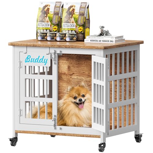 27" 33" Heavy Duty Dog Crate Furniture with Name Tag (White & Beech / 26.8"L x 20.9"W x 23.2"H)