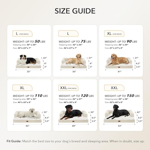 Orthopedic Washable Dog Bed for Extra Large Dogs (Beige / 53.0"L x 42.0"W x 8.0"Th)