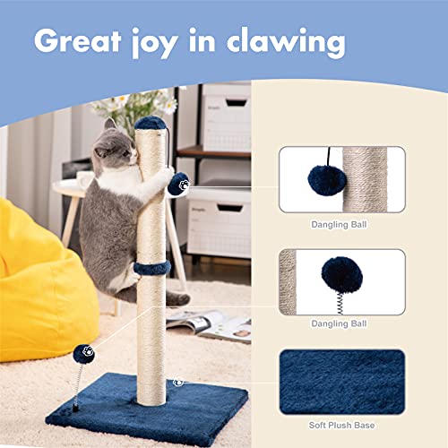 34“ Tall Cat Scratching Post Premium Basics Kitten Scratcher Sisal Scratch Posts Trees with Hanging Ball for Indoor Cats (34 inches for Adult Cats / Navy)