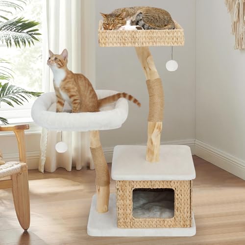 Modern Cat Tree Tower for Indoor Cats (Two layer Off-white)