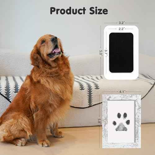 Inkless Paw Print Kit for Dogs (Black/Gold Pad,Vintage White Wood Frame / 4-Pack,Medium)