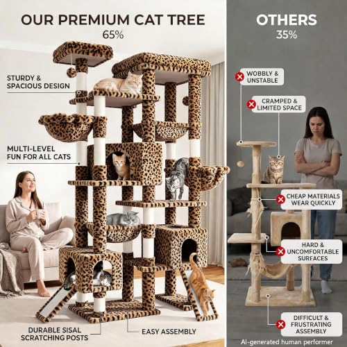 87 in Multi Level Tall Cat Tree Tower for Large Cats (Leopard Print)