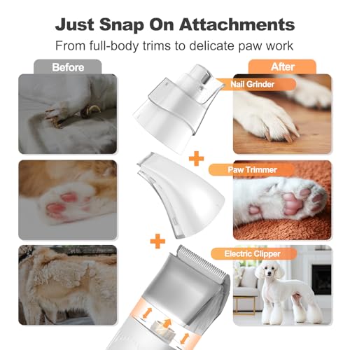 6-in-1 Dog Grooming Vacuum Kit, Pet Clipper & Nail Grinder, White (White)