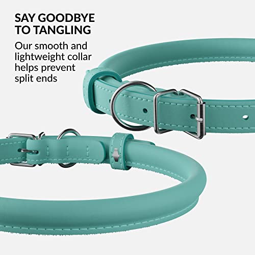 Tangle Free Rolled Leather Dog Collar (Mint Green / XXL)