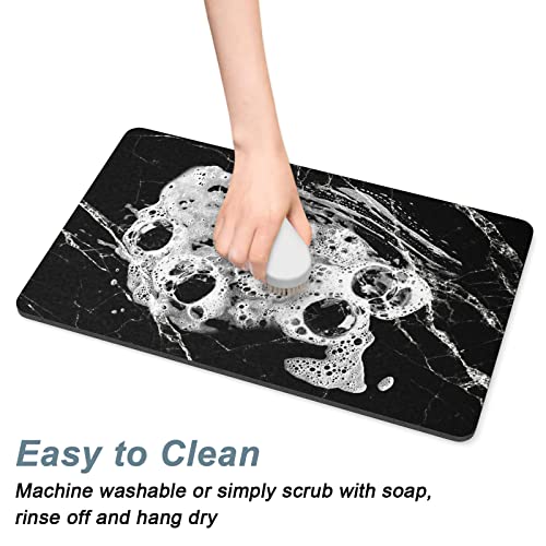 Dog Food Mat 16" x 24" Marble Absorbent Dog Cat Bowl Mat for Food and Water (Black Marble / 16"L x 24"W)