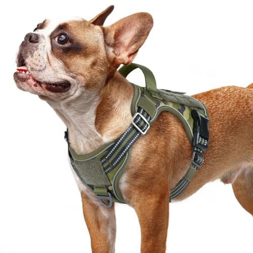 Tactical Dog Harness for Small Dogs (S(Chest:16.1"-31.5",Neck:15.4"-21.6",Back:7.1") / Green Camo)