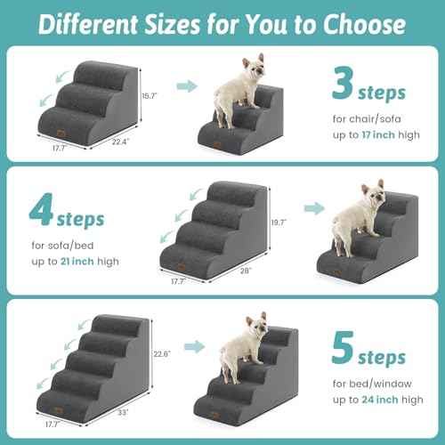 Wide Dog Stairs for Small Dog 15.7" H (Dark Grey / Wide:17.7"x22.4"x15.7")