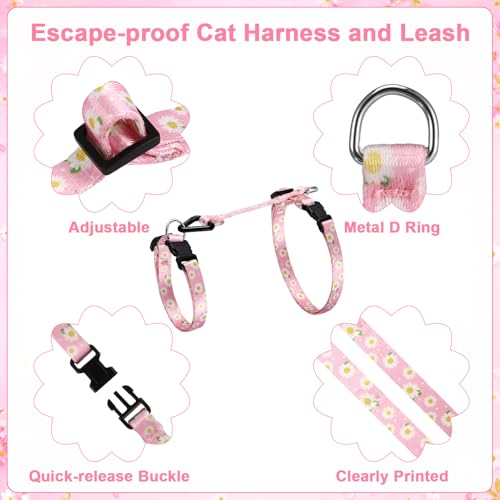 2 Pack Floral Cat Harness and Leash (Floral Pink Green)