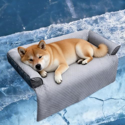 Cooling Dog Bed Mat with Bolster Pillow Washable Dog Couch Cover Breathable Summer Pet Couch Bed Protector Indoor (Cooling Grey / 41.0"L x 37.0"W x 6.0"Th)