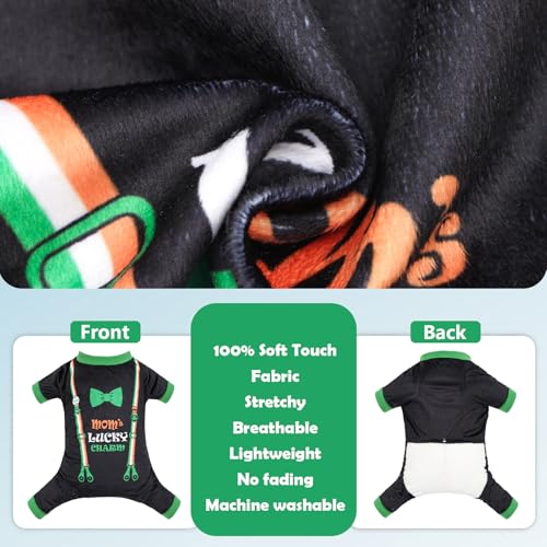 Dog Pajamas St.Patrick's Day Puppy Onesies Small Dogs Soft Pjs Coat Cat Apparel Comfy Pet Clothes Outfit Doggie Bodysuit (Small / Mom's lucky charm)