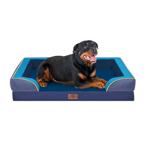 Orthopedic Dog Bed for Extra Large Dogs with Bolster (45.0"L x 35.0"W x 8.5"Th / Hidden Bay)