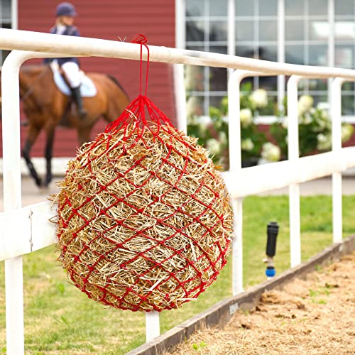 4 Pcs Slow Feed Hay Net Feeder Hay Bag for Horses Slow Feeder 40 Inch Length with 2 Inch Holes Hanging Horse Feed Net for Goat Cattle Equine Stalls Barn Supplies (Red)