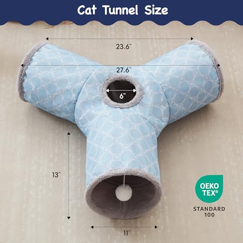 Cat Tunnel, 3-Way Collapsible Toy for Indoor Cats, Geometry Blue (Geometry Blue / Small)