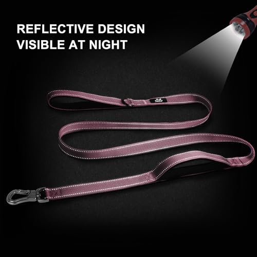 6FT 1IN Heavy Duty Dog Leash for Large Dogs with 2 Padded Handles (Pink / 1 in x 6 ft)
