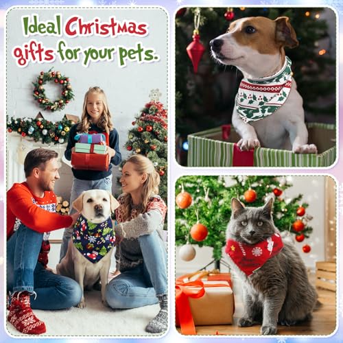 50 Pcs Christmas Dog Bandanas Bulk Pet Scarfs Triangle Bibs Adjustable Washable Puppy Kerchief Seasonal Pet Costume Accessories Grooming Supplies for Small Medium Large Dogs Cats (Christmas)