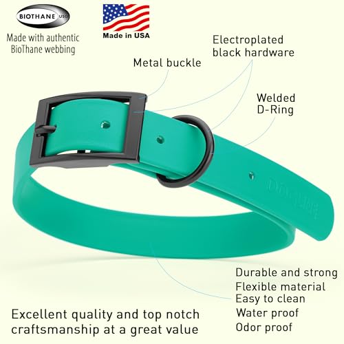 Biothane Waterproof Dog Collar Strong Coated Nylon Webbing with Black Hardware Odor (W1" x L18-22" / Teal)
