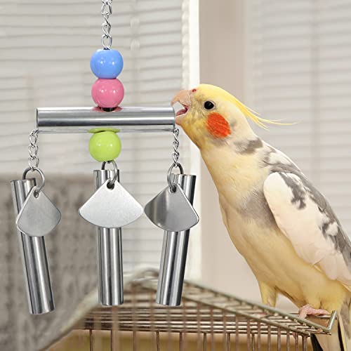 Stainless Steel Bird Bells String Toy Hanging Chew for Parrots (C (Bird Bell Toy))