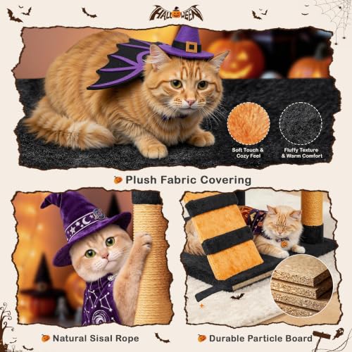 54in Gothic Cat Tree (Black/Pumpkin Orange / 54in)