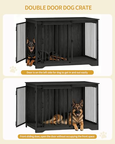 46.9" XXL Dog Crate Furniture Indoor Dog Kennel with Barn Door (Black / 46.9"L x 27.6"W x 34.7"H)