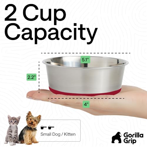 Dog Bowl Food Grade Stainless Steel Water Bowls (Red / 2 Cup - Single Bowl)