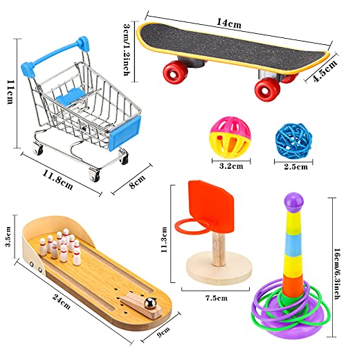 10 Pcs Bird Training Toys Parrot Intelligence Accessories Include Bowling Basketball Toy Rings Shopping Cart Skateboard Bell Ball for Parakeet Cockatiel Macaw Parrot