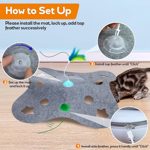 Interactive Cat Toys for Indoor Cats Exercise Toys Spin Feather Wand Tumbler Base
