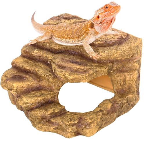 Resin Reptile Hideout Cave Reptile Habitat Tank Decor Terrarium Accessories for Bearded Dragon Leopard Gecko Lizards Turtle (Large)